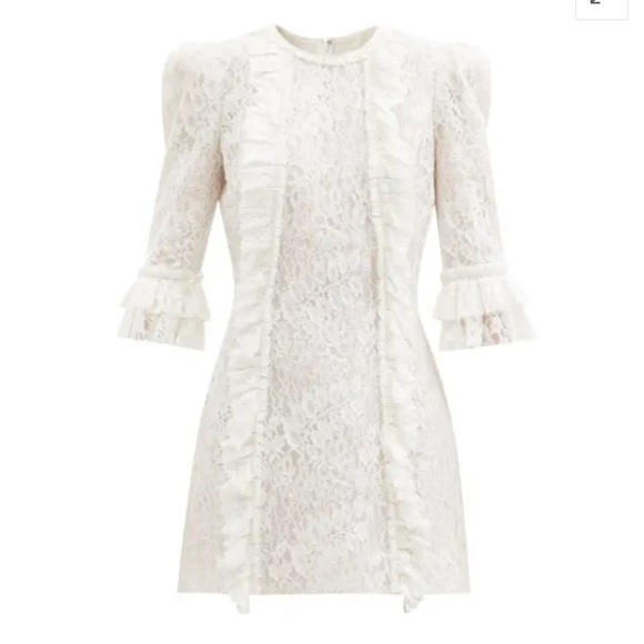 NWT THE VAMPIRE'S WIFE Anastasia Ruffled Leavers-Lace Mini Dress in Ivory - Picture 2 of 11
